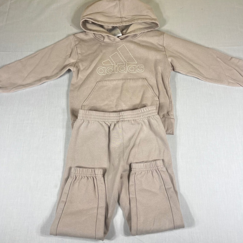 Adidas Kids Beige Fleece Hoodie and Joggers Tracksuit Set Size 4 Regular Fit